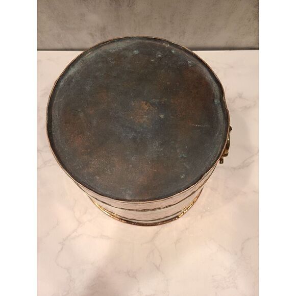 French Lion Hammered Copper Brass Jardiniere Planter Knocker Handles Décor 7"x9" - Picture 13 of 16